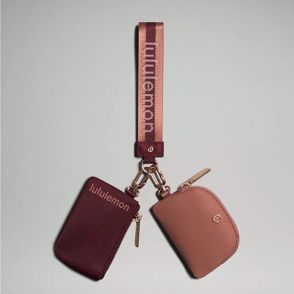 Lululemon Dual Pouch Wristlet Wordmark- Garnet/Spiced Chai/Flush Pink - Picture 2 of 4